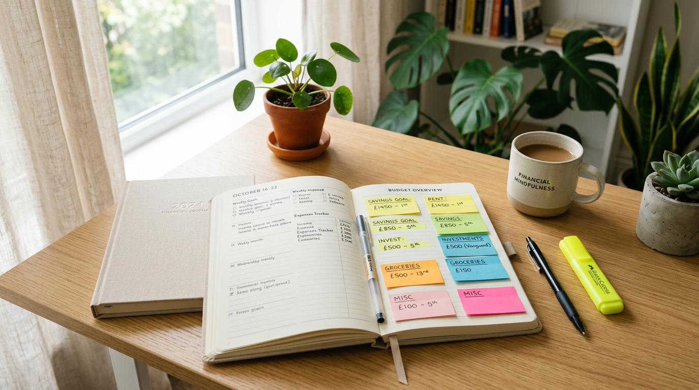 Open planner with sticky notes and highlighters on a tidy desk